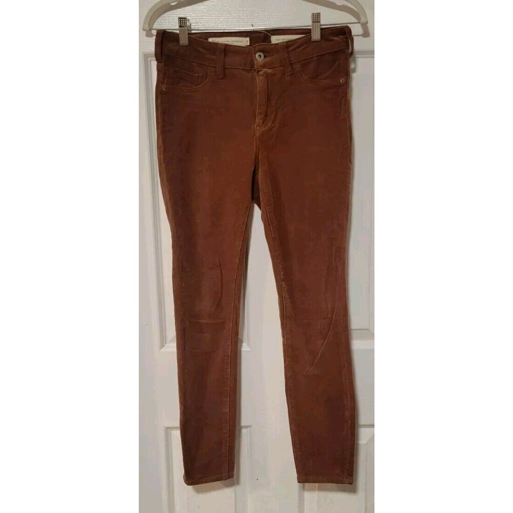 Anthropologie Pilcro and the Letterpress Rust Script Velvet Pants Size 26
